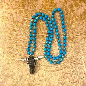 NWOT Gemstone necklace with Steer head pendant